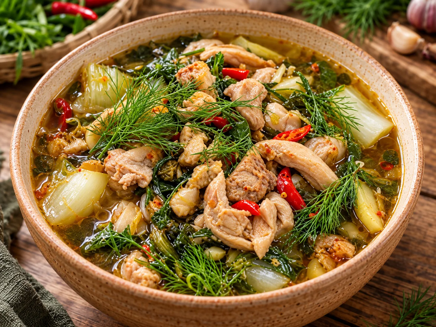 Gaeng Om Gai, Isan herbal chicken soup with dill
