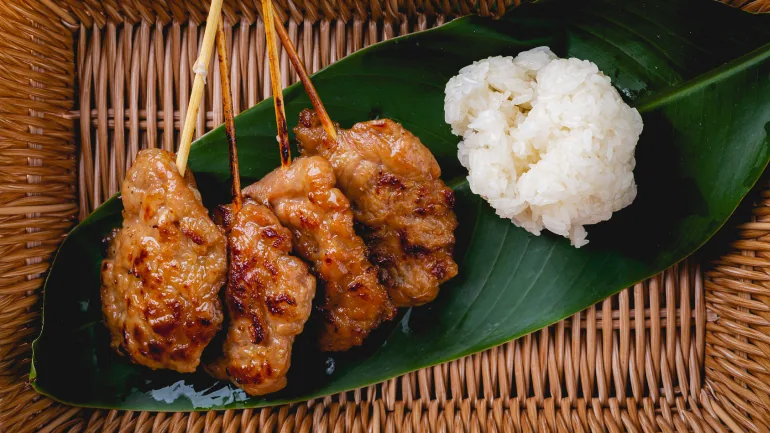 Khao Niao Moo Ping, sticky rice with grilled pork