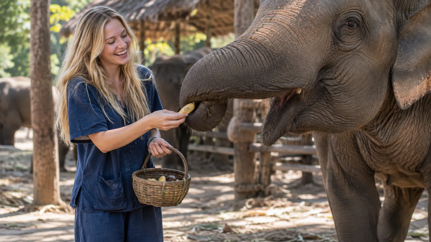Feeding an elephant by hand at an ethical sanctuary