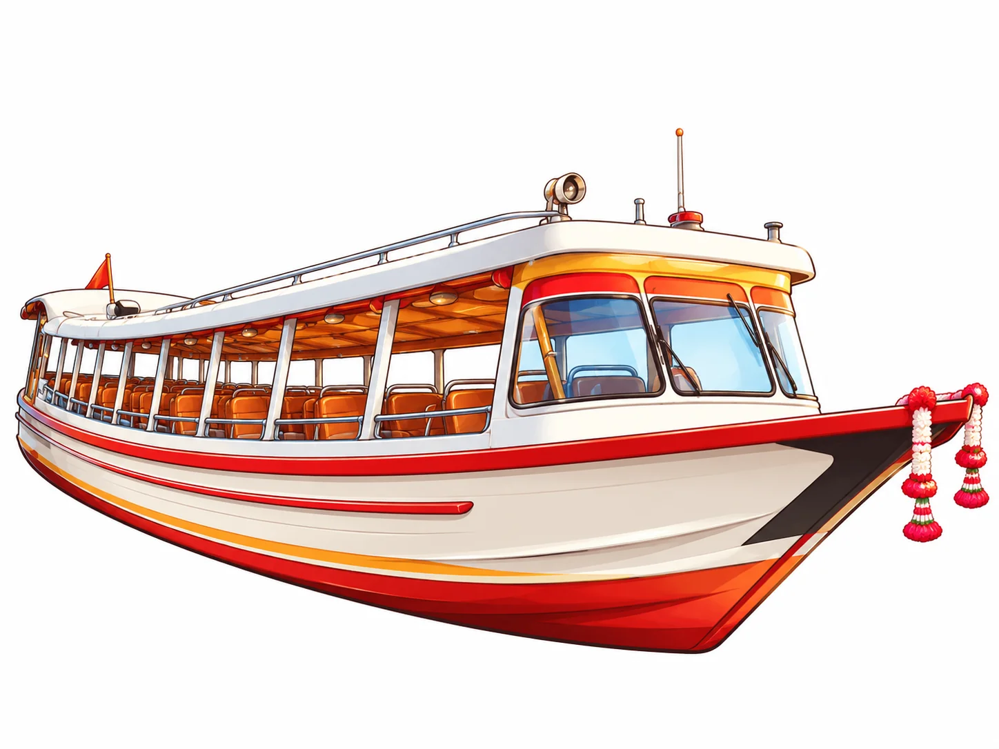 Chao Phraya Express Boat illustration with red stripe and orange seats