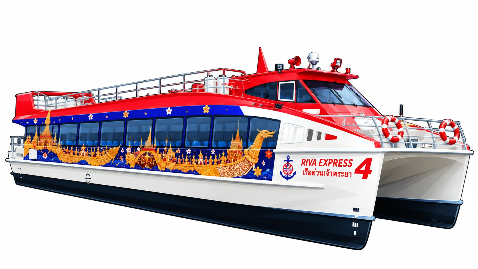 Riva Express red-flag air-conditioned Chao Phraya Express Boat catamaran
