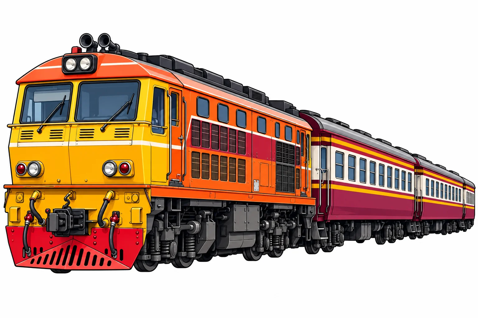 Ordinary SRT third-class train illustration for budget Bangkok and provincial travel