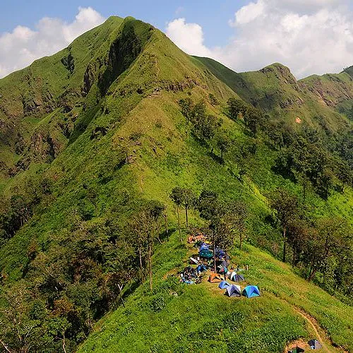 Knife-edge mountain ridge and camp tents at Thong Pha Phum National Park